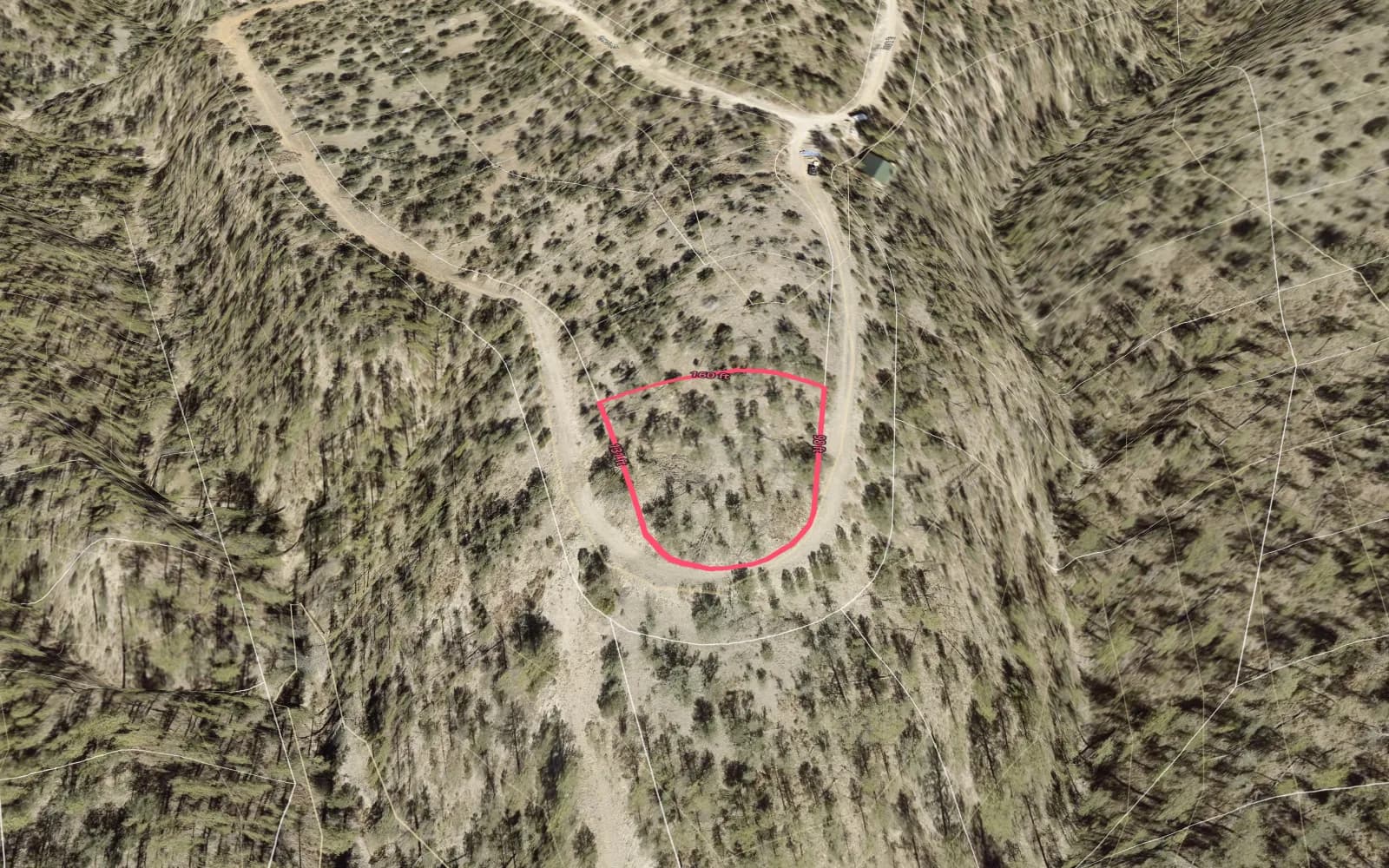 Illustration: TimberView 3D parcel view with lot dimensions, terrain exaggerated 2x