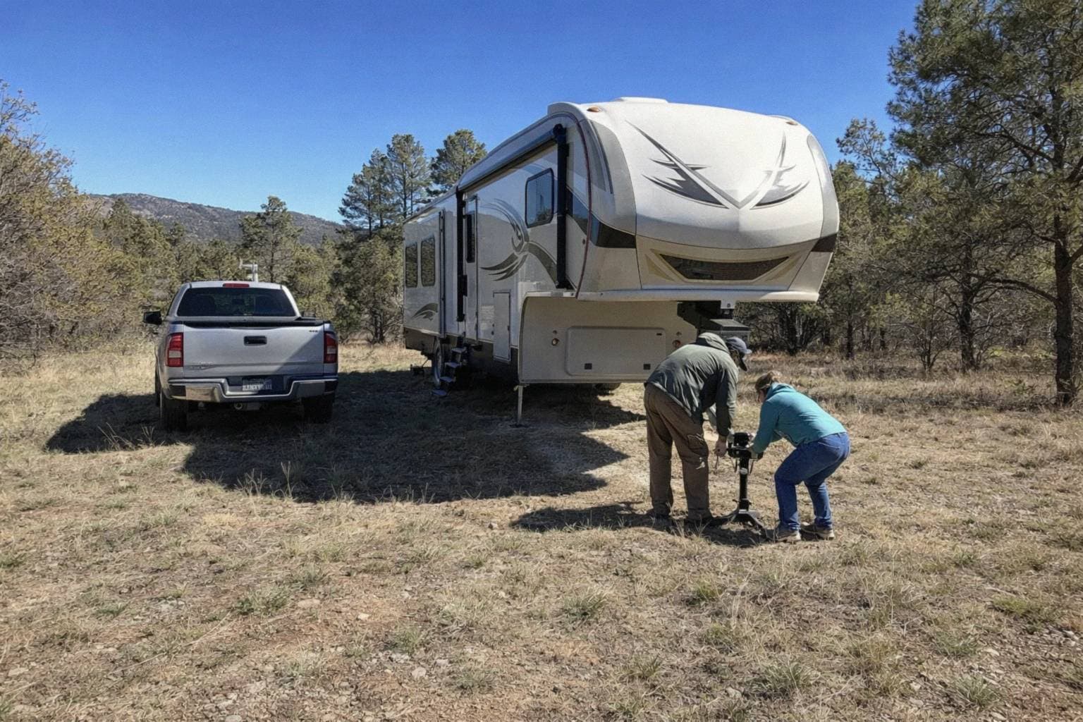 Illustration: parking a fifth-wheel on a flat lot like this one