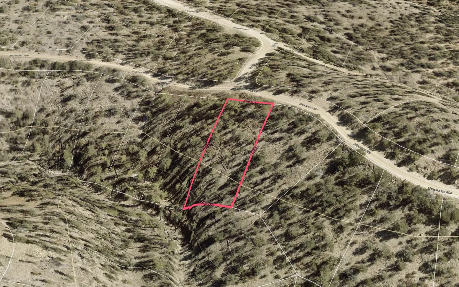 Illustration: TimberView 3D parcel view with lot dimensions, terrain exaggerated 2x