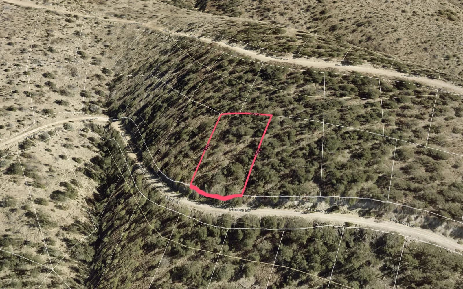Illustration: TimberView 3D parcel view with lot dimensions, terrain exaggerated 2x