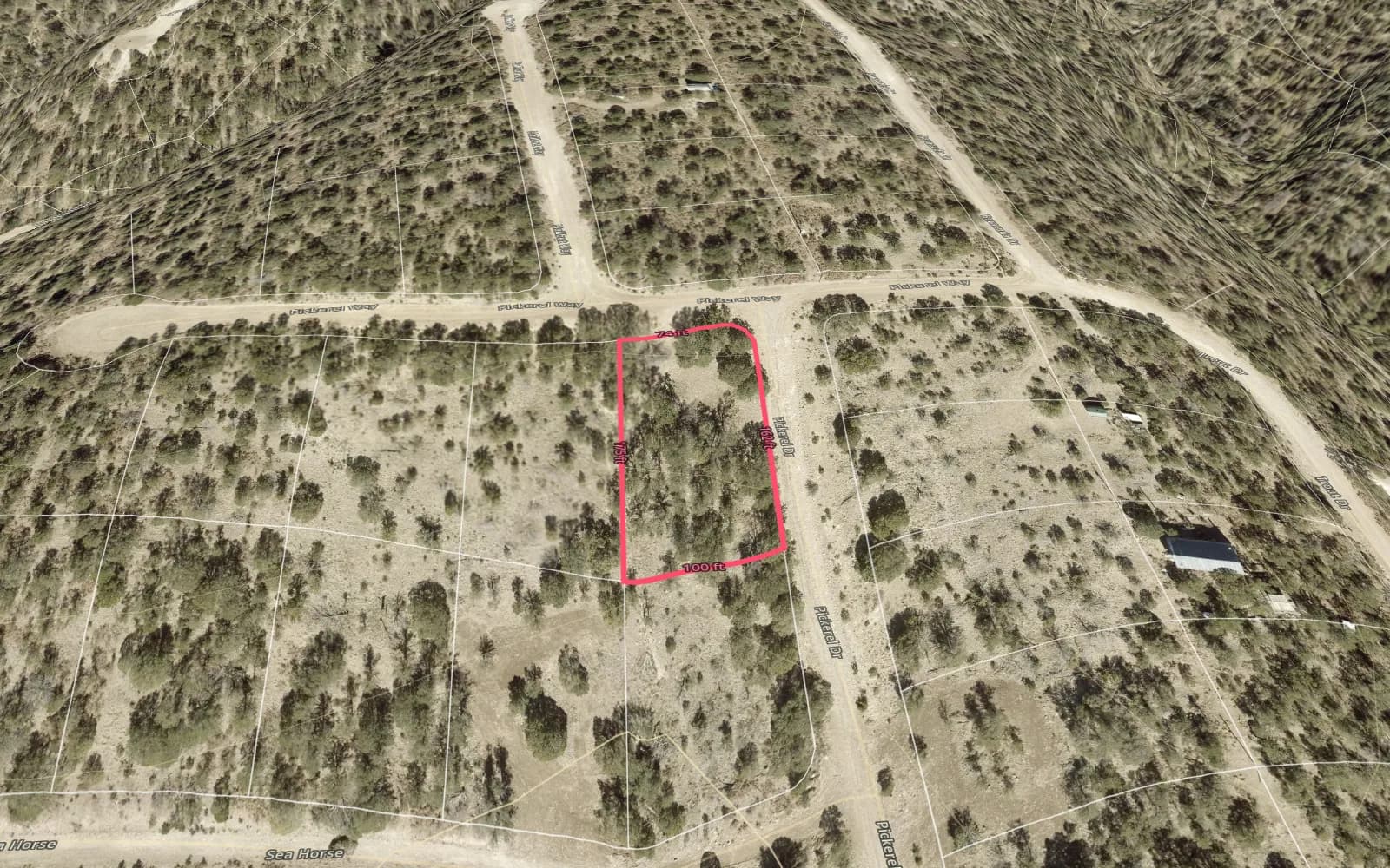 Illustration: TimberView 3D parcel view with lot dimensions, terrain exaggerated 2x