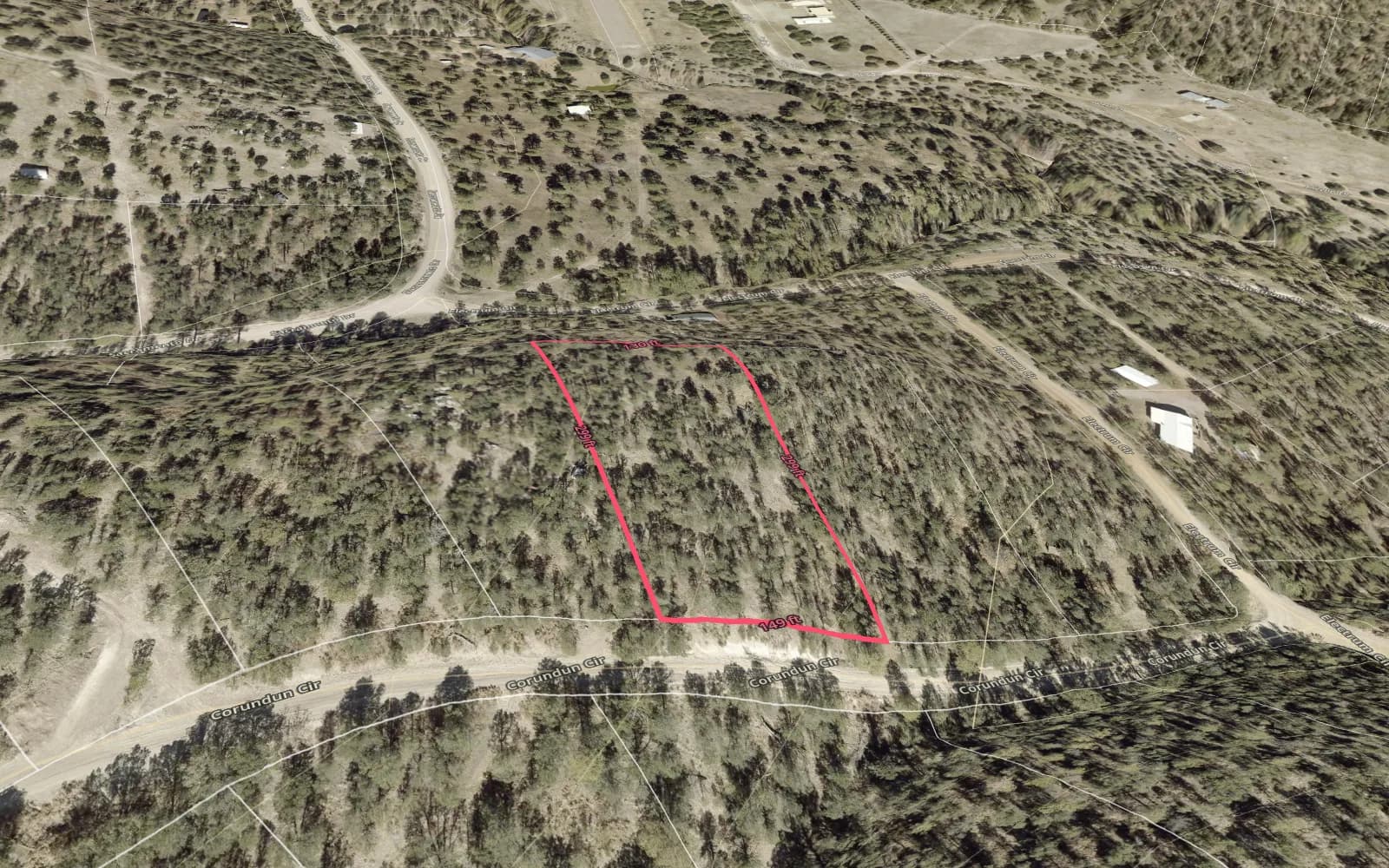 Illustration: TimberView 3D parcel view with lot dimensions, terrain exaggerated 2x