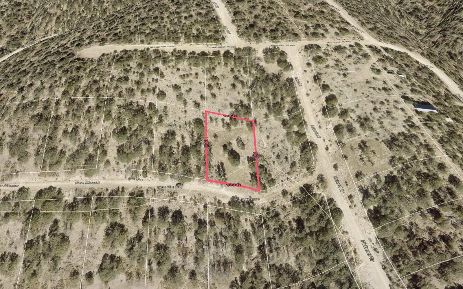 Illustration: TimberView 3D parcel view with lot dimensions, terrain exaggerated 2x