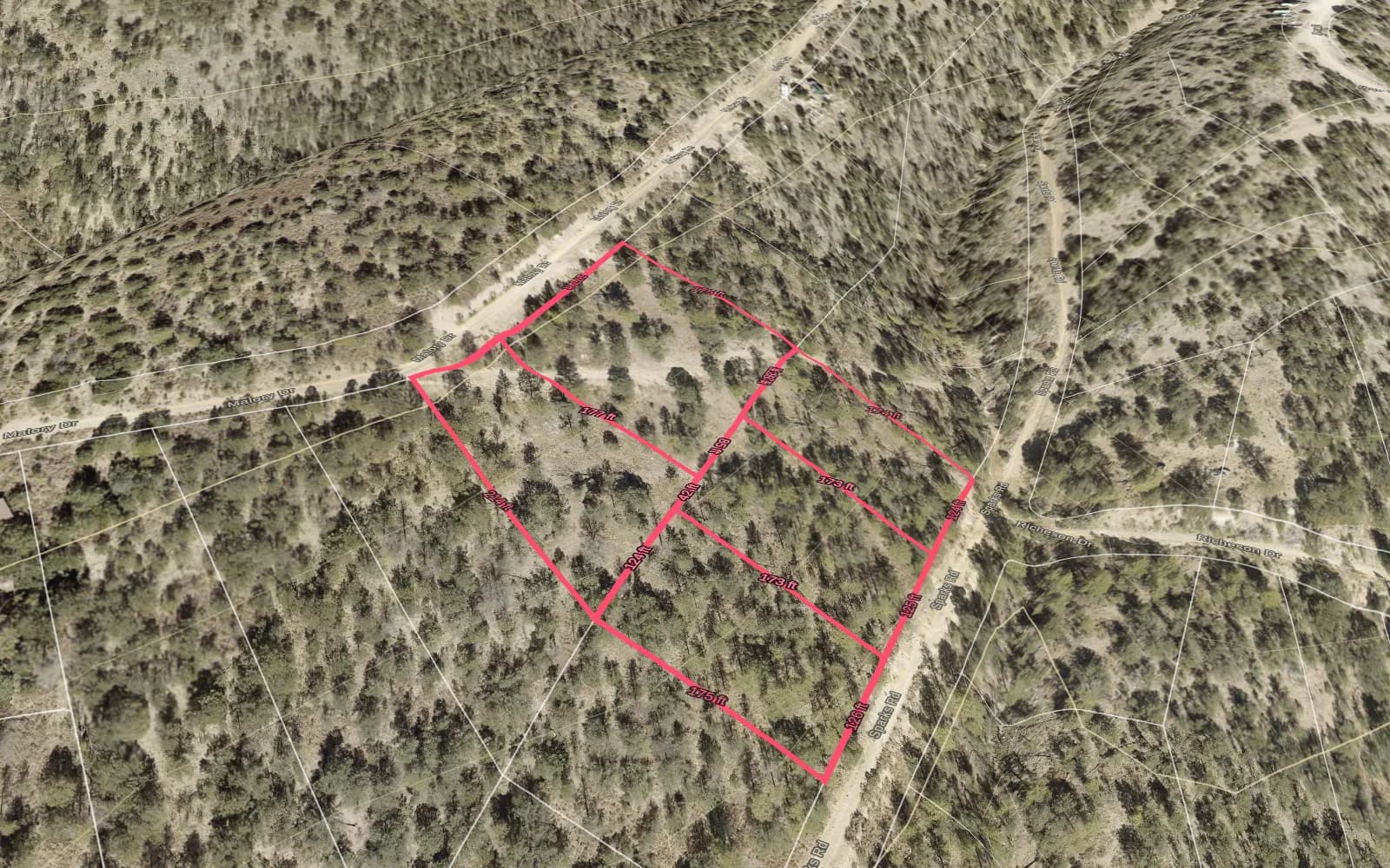 Illustration: TimberView 3D parcel view with lot dimensions, terrain exaggerated 2x